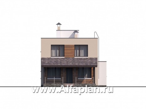 Проекты домов Альфаплан - «Рациональ» - компактный коттедж с плоской кровлей - превью фасада №4