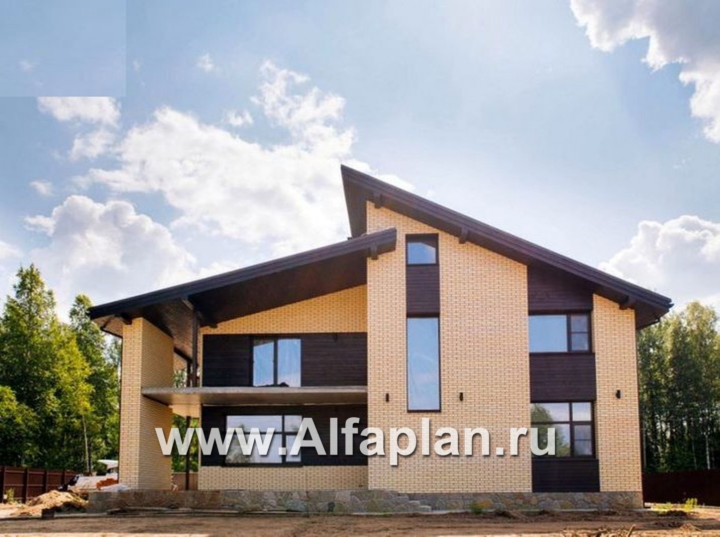 Проекты домов Альфаплан - Современный коттедж с большим гаражом-стоянкой - основное изображение