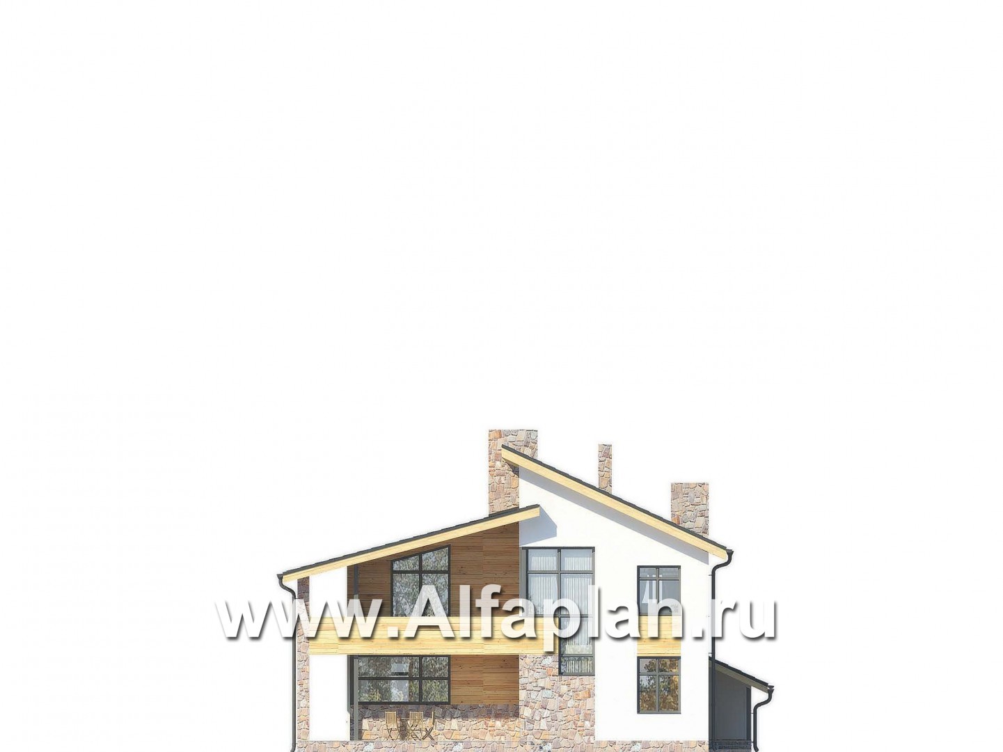 Проекты домов Альфаплан - Современный коттедж с большим гаражом-стоянкой - изображение фасада №2