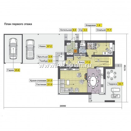 Проекты домов Альфаплан - Современный коттедж с большим гаражом-стоянкой - превью плана проекта №1