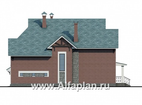 «Кленовый лист» - проект двухэтажного дома из газоблоков, с террасой и с биллиардной, гараж на 1 авто, в американском стиле - превью фасада дома