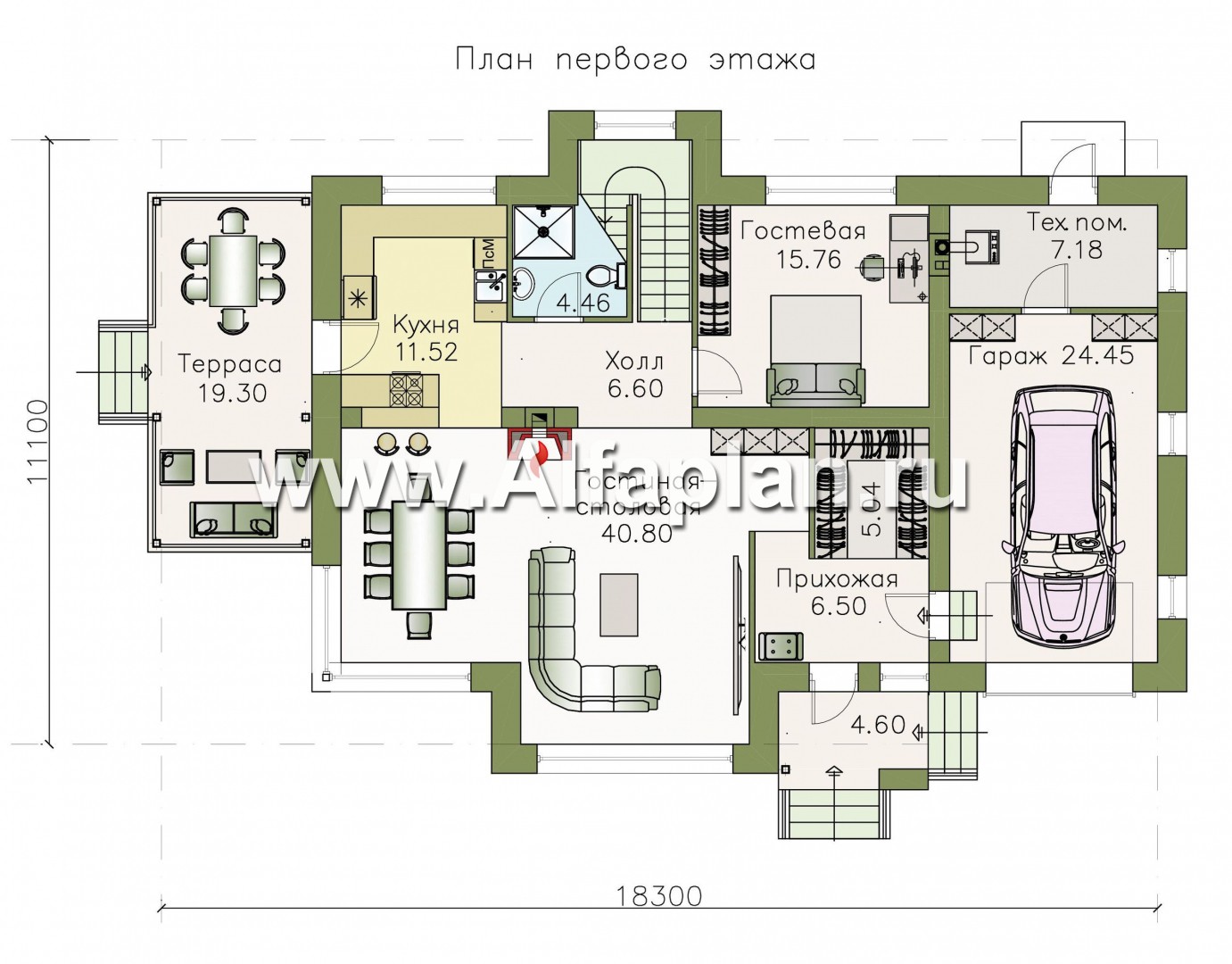 Проекты домов Альфаплан - «Клипер» - комфортный дом с двускатной крышей - изображение плана проекта №1