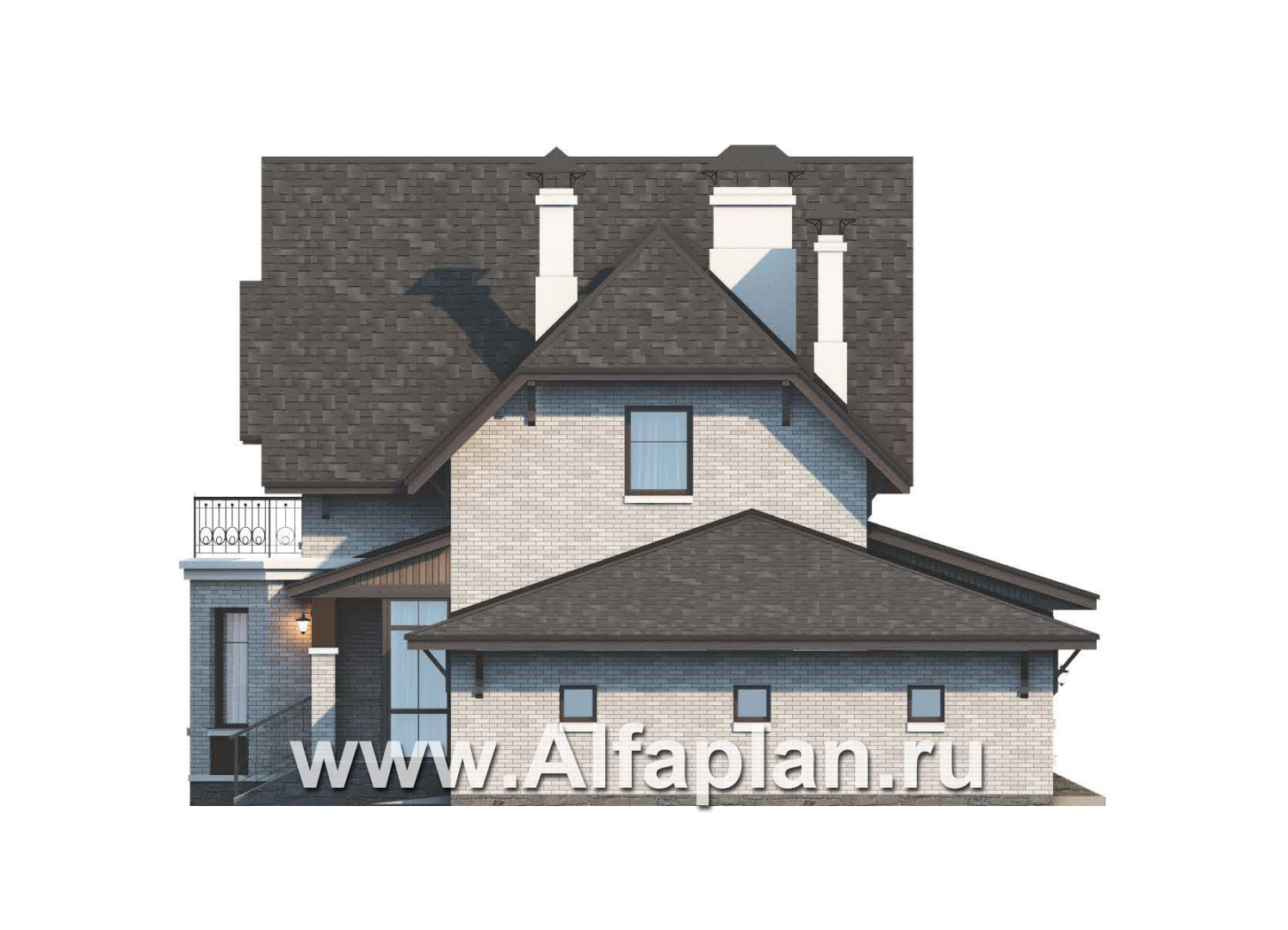 Проекты домов Альфаплан - «Шевалье»- дом с гаражом и балконом над эркером - изображение фасада №2