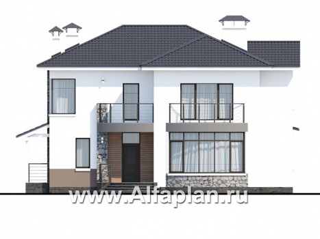 Проекты домов Альфаплан - «Гедонист»-  комфортный коттедж с эффектным остеклением - превью фасада №1