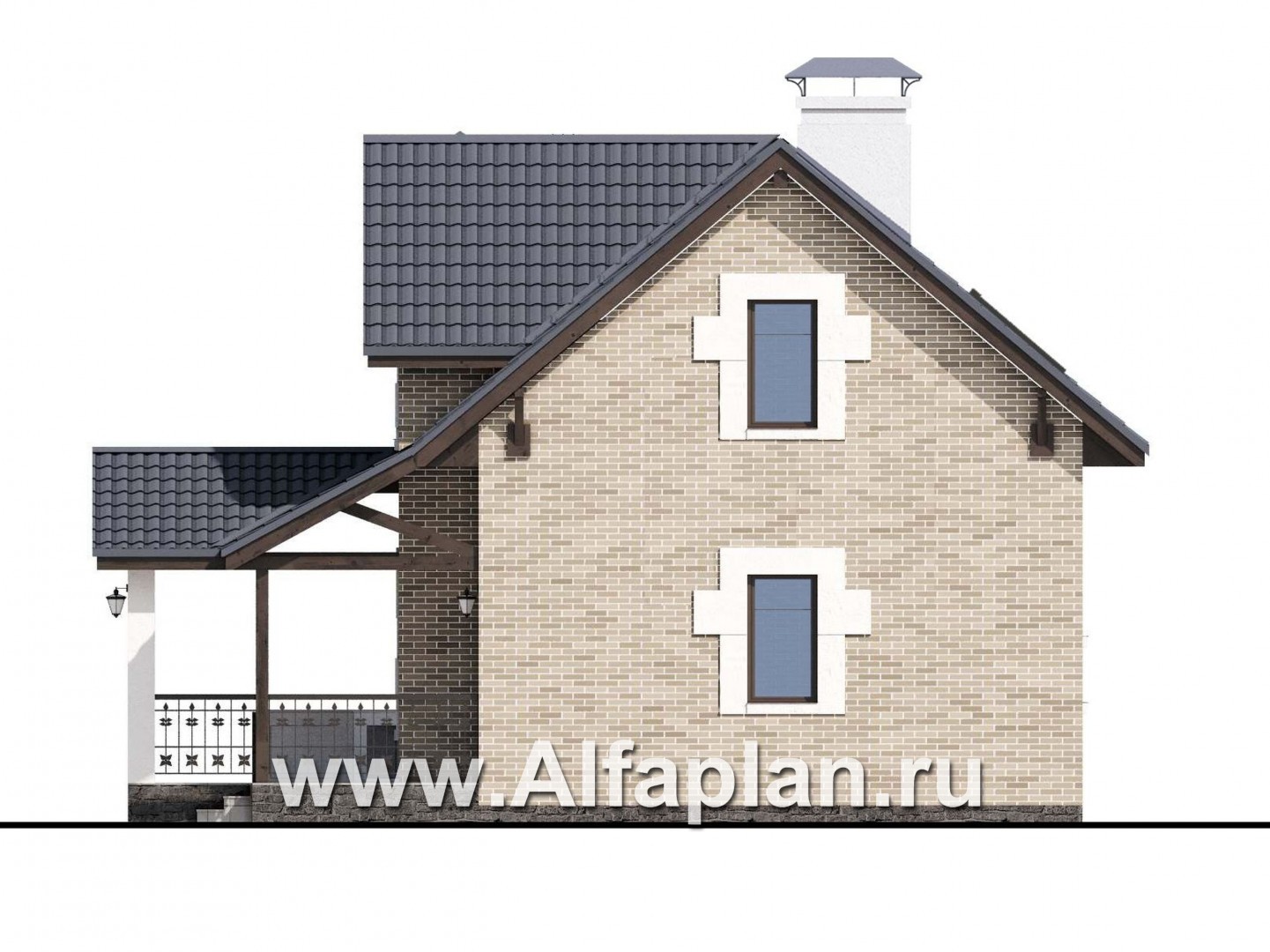 Проекты домов Альфаплан - Компактный дом с мансардой и большой террасой - изображение фасада №2