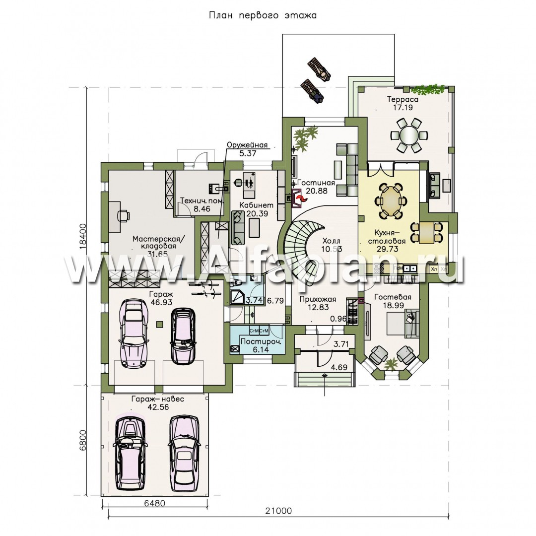 Проекты домов Альфаплан - «Воронцов»- респектабельный коттедж с большим гаражом - план проекта №1