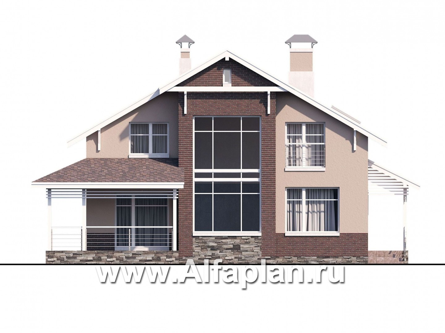 Проекты домов Альфаплан - «Регата» - комфортный дом с двускатной крышей - изображение фасада №1