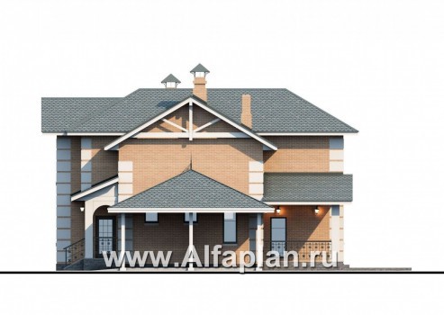 Проекты домов Альфаплан - «Потемкин» - элегантный коттедж с навесом для машин - превью фасада №2
