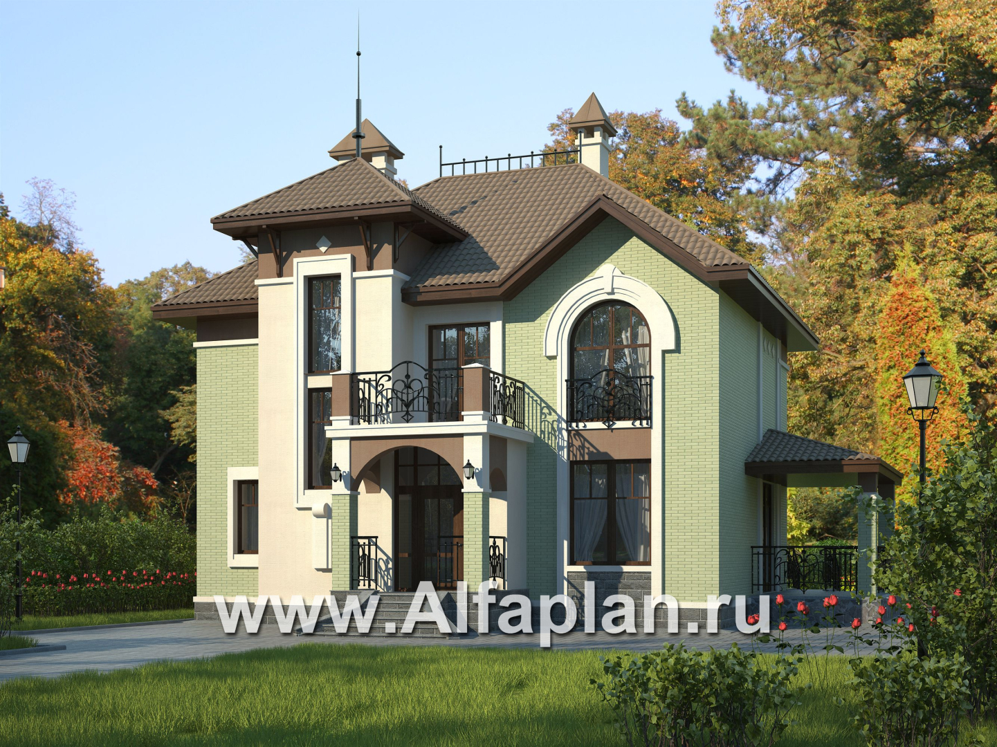 Проекты домов Альфаплан - «Разумовский» - красивый коттедж с элементами стиля модерн - дополнительное изображение №1