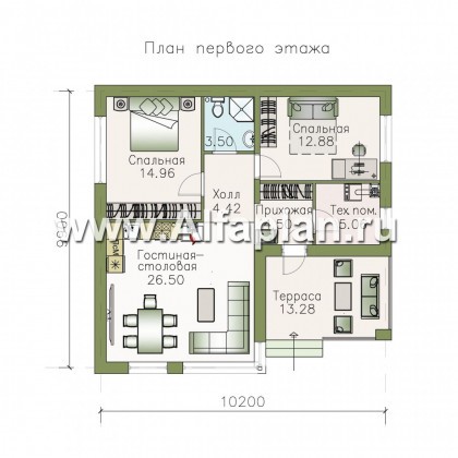 Проекты домов Альфаплан - «Дега» - стильный, компактный дачный дом - превью плана проекта №1