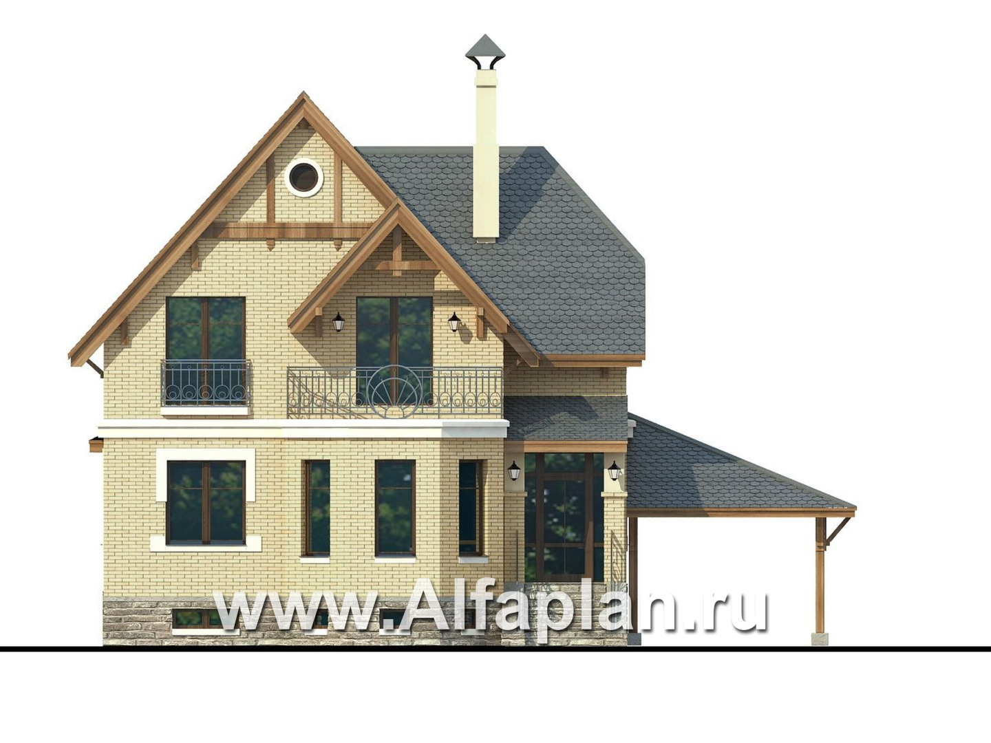Проекты домов Альфаплан - «Шевалье плюс»- компактный дом с цокольным этажом - изображение фасада №1