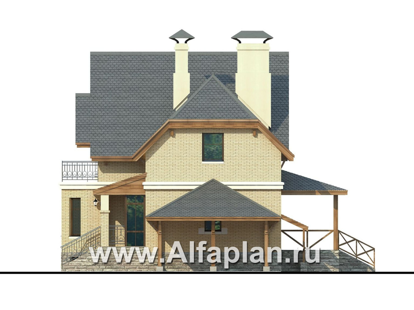 Проекты домов Альфаплан - «Шевалье плюс»- компактный дом с цокольным этажом - изображение фасада №2