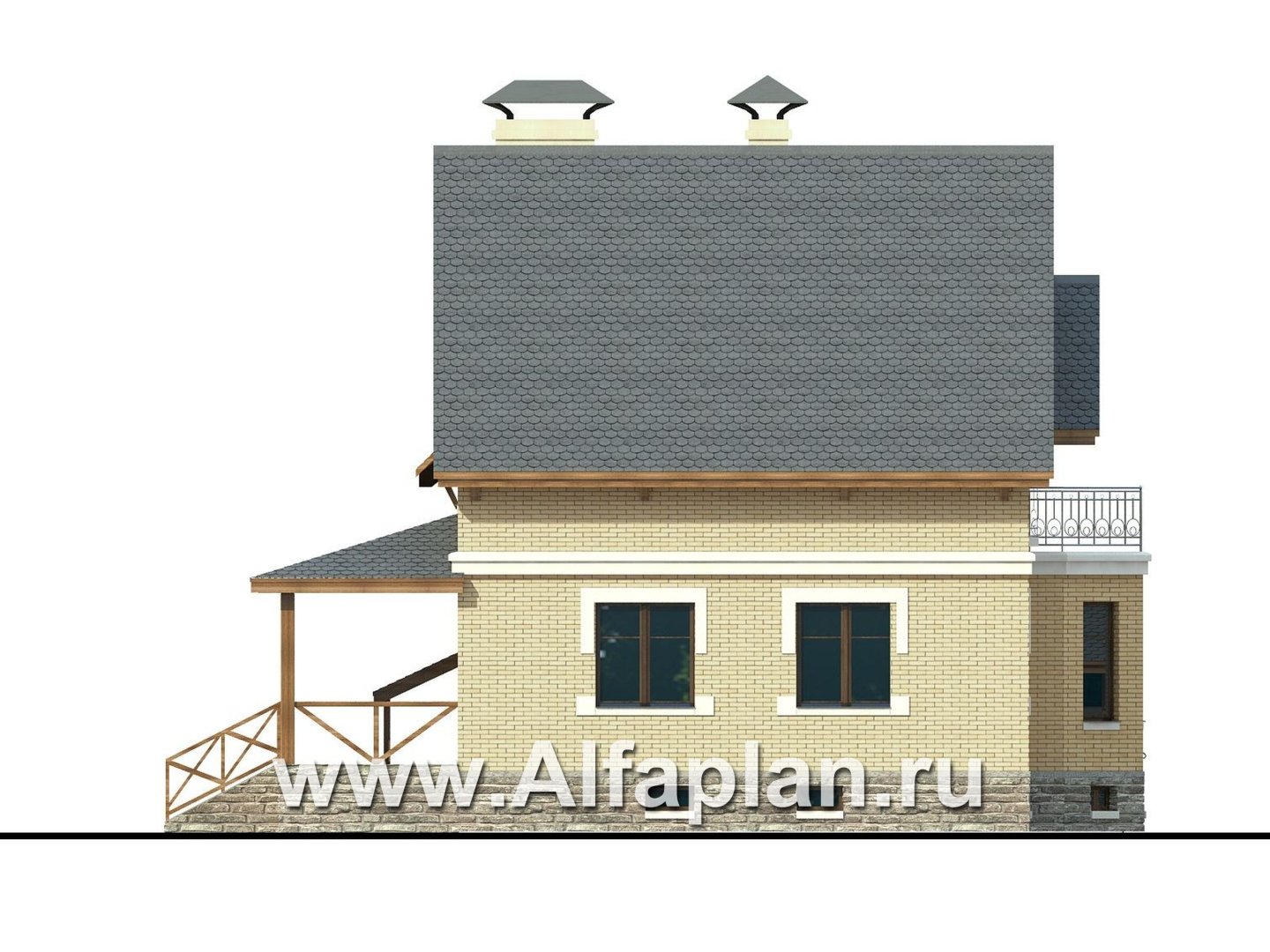 Проекты домов Альфаплан - «Шевалье плюс»- компактный дом с цокольным этажом - изображение фасада №3