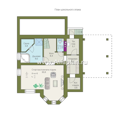 Проекты домов Альфаплан - «Шевалье плюс»- компактный дом с цокольным этажом - превью плана проекта №1